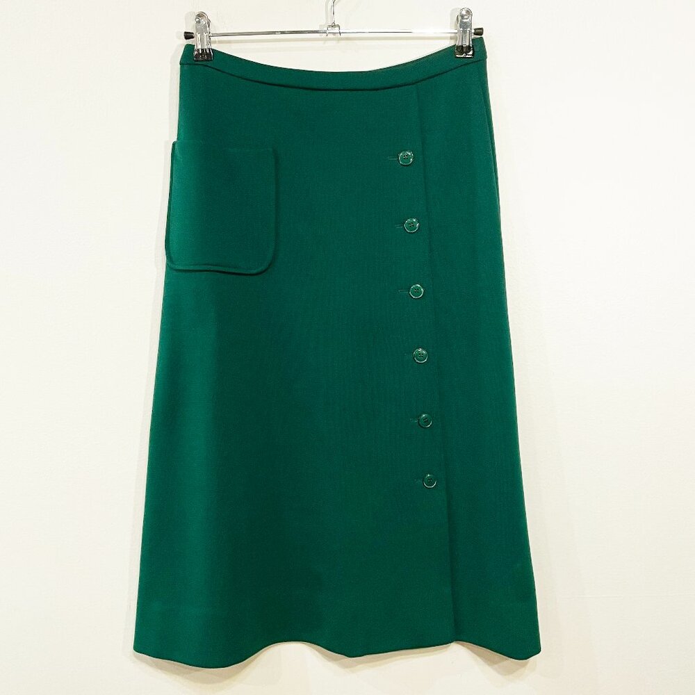 EUC Vintage Button Front Knit Midi Skirt Emerald Green tag 10, 4-6 fit